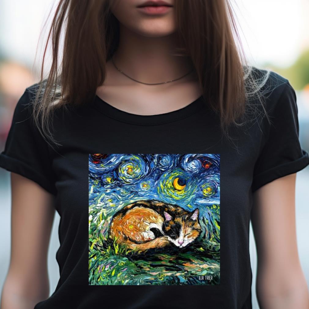 Sleeping Calico Cat Starry Night Shirt Sleeping Calico Cat Starry Night Shirt