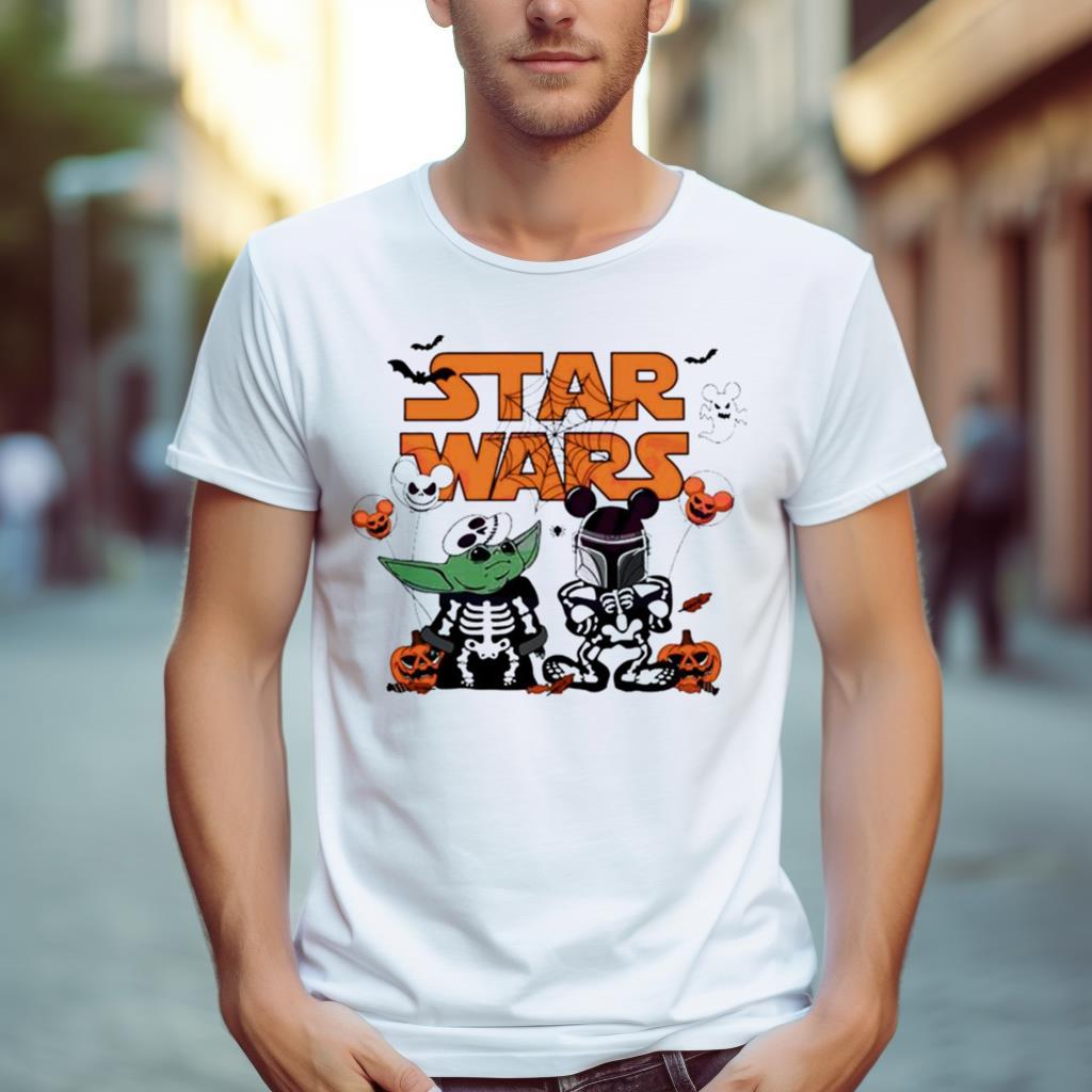 Star Wars Yoda And Boba Fett Skeleton Halloween Shirt