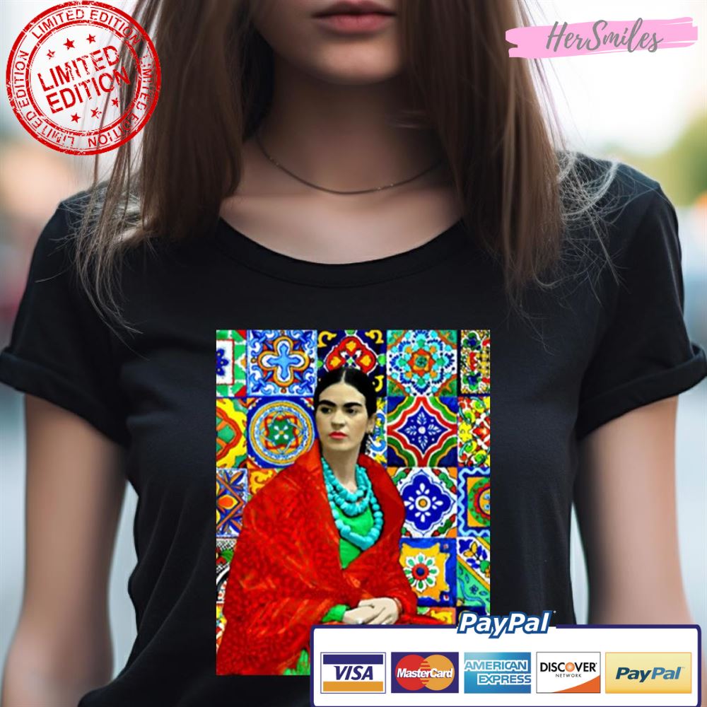 Frida Kahlo Portrait With Mexican Tiles Shirt Frida Kahlo Portrait With Mexican Tiles Shirt
