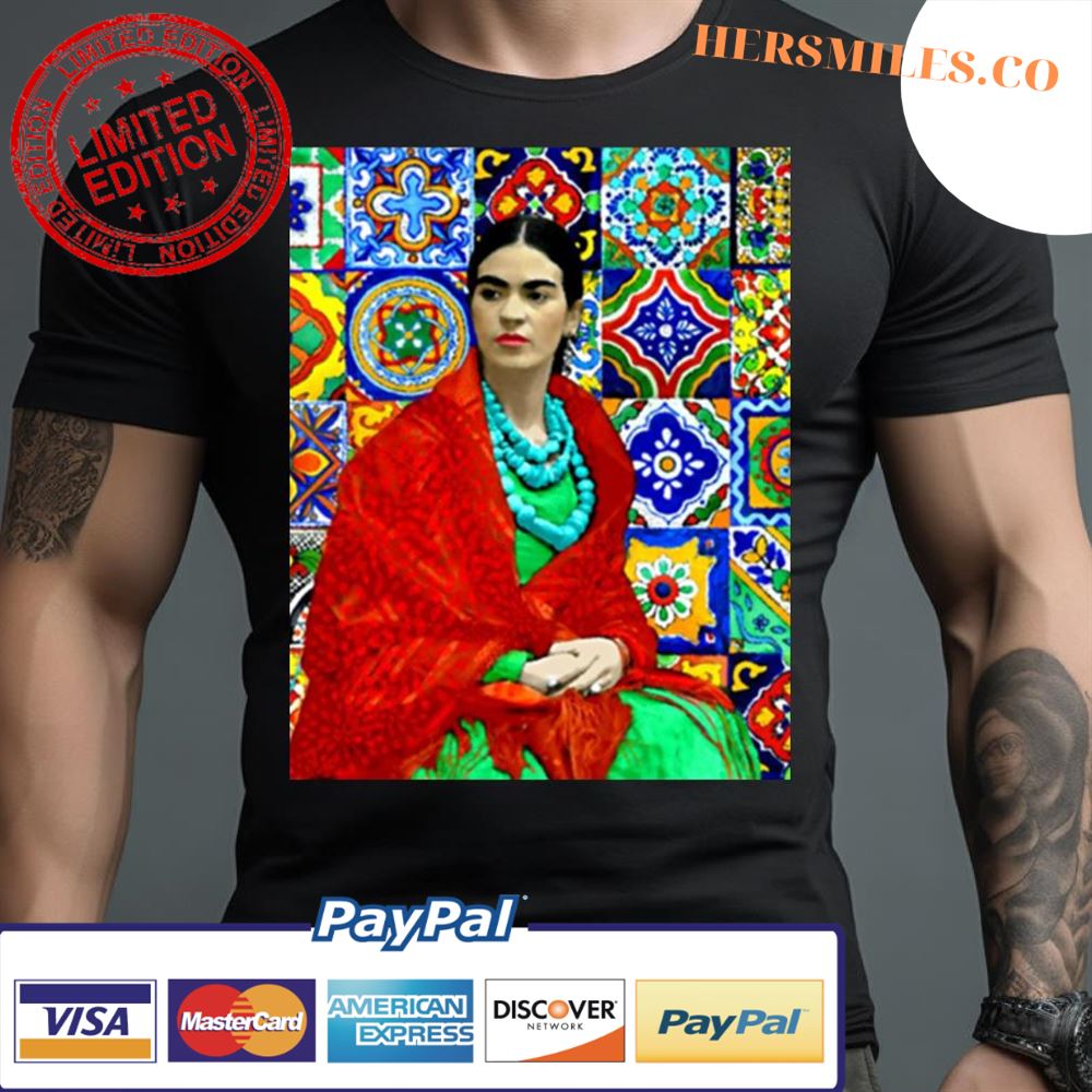 Frida Kahlo Portrait With Mexican Tiles Shirt