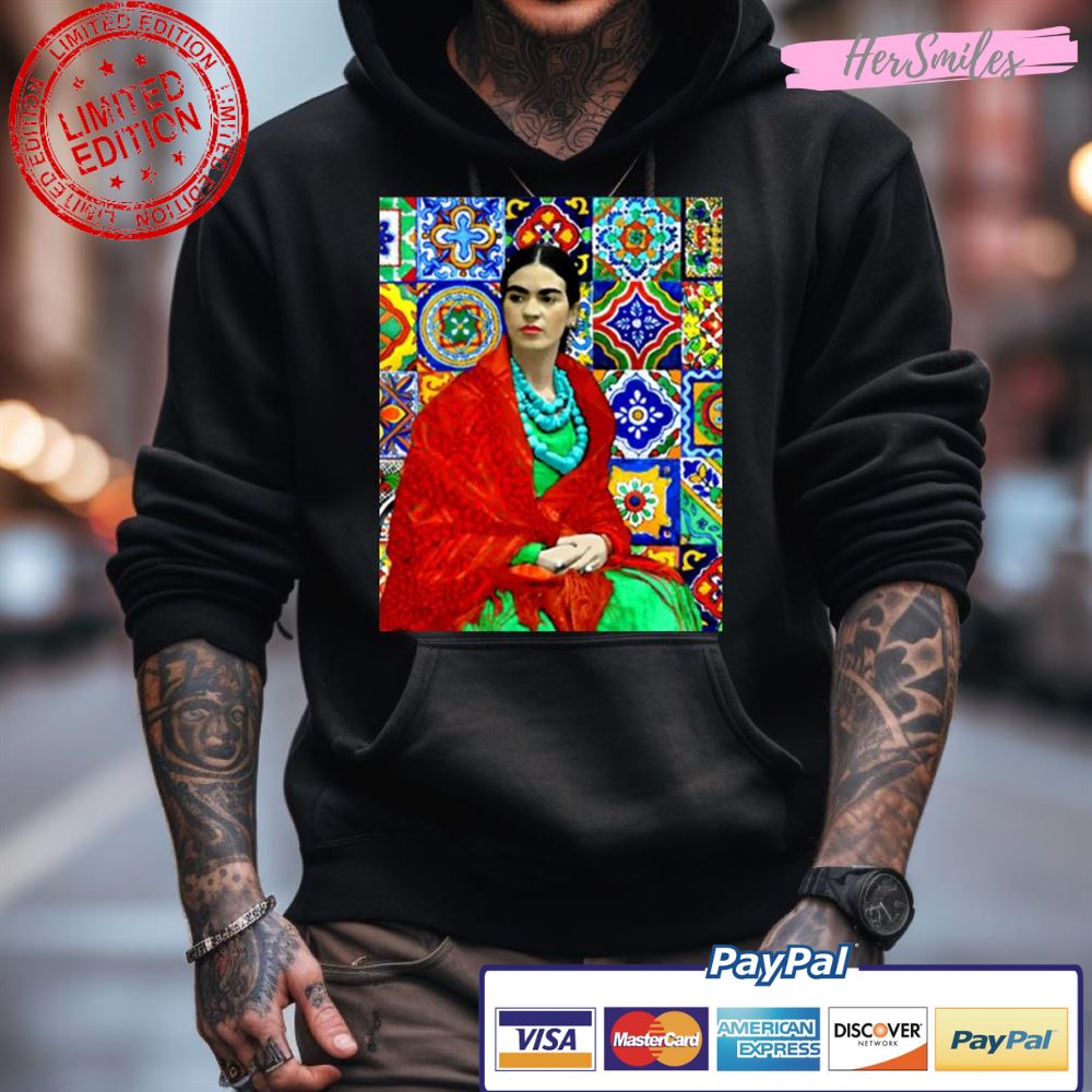 Frida Kahlo Portrait With Mexican Tiles Shirt Frida Kahlo Portrait With Mexican Tiles Shirt