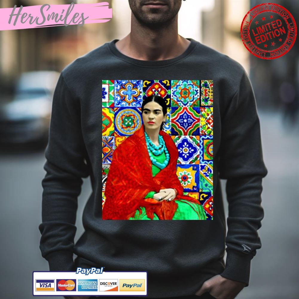 Frida Kahlo Portrait With Mexican Tiles Shirt