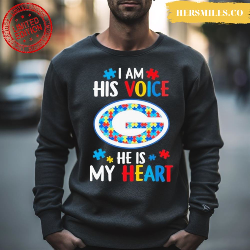 Green Bay Packers Autism Awareness I Am His Voice He Is My Heart 2023 Shirt