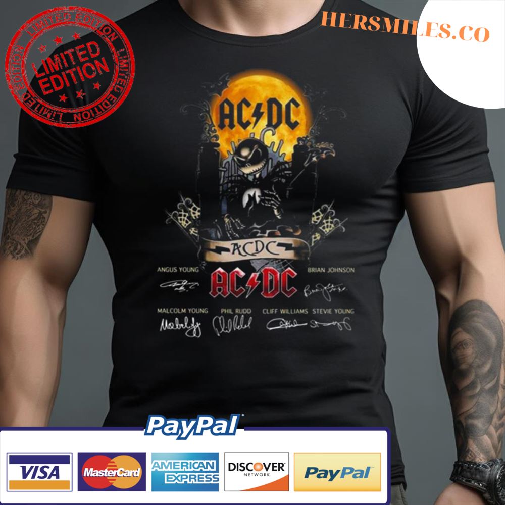Jack Skellington Collab Ac Dc Signature Halloween Shirt