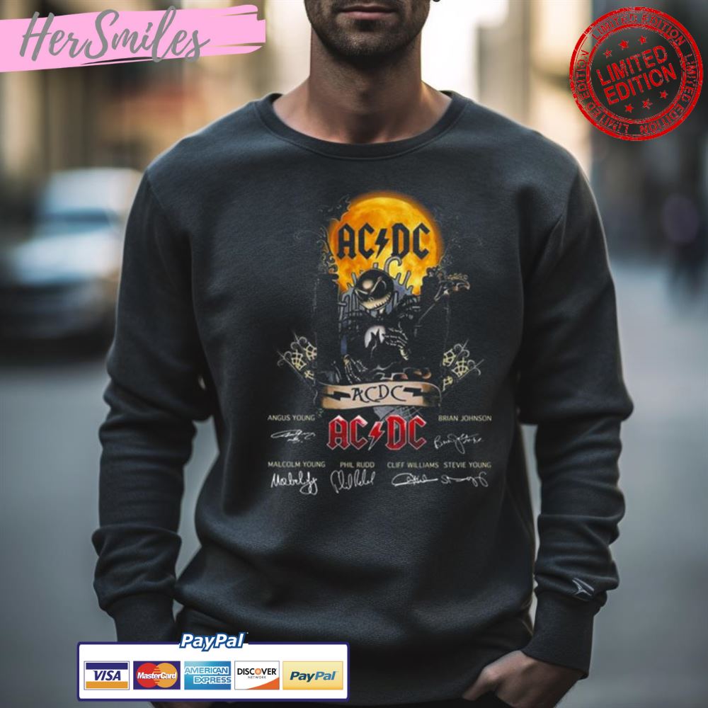 Jack Skellington Collab Ac Dc Signature Halloween Shirt