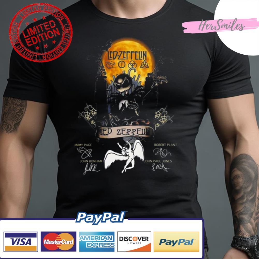 Jack Skellington Collab Led Zeppelin Signature Halloween Shirt