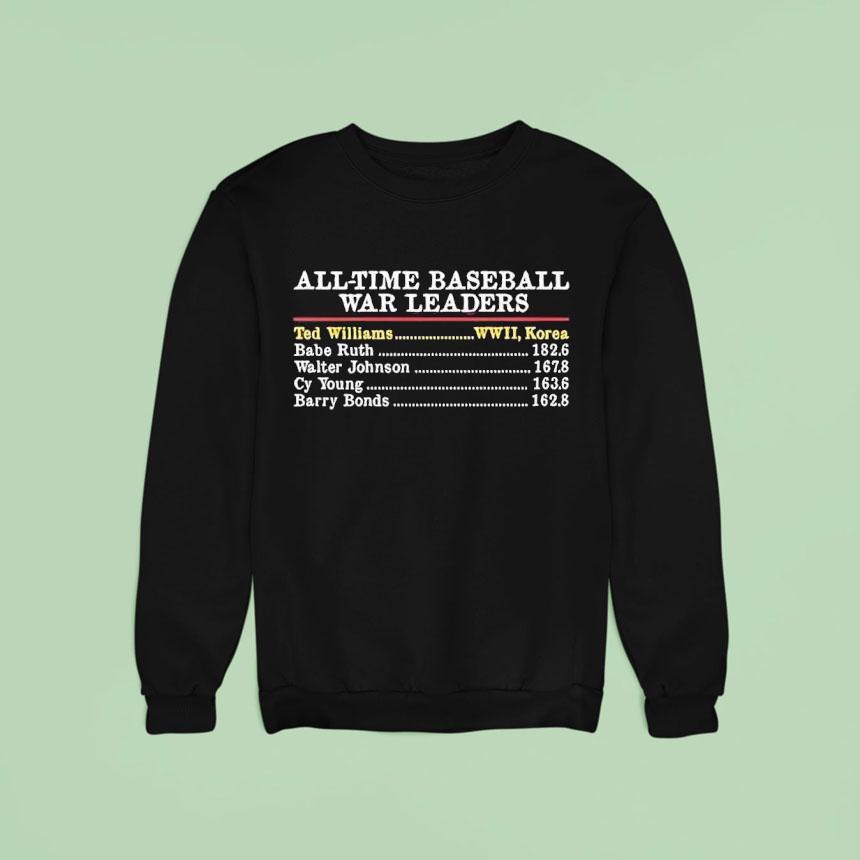 All Time Baseball War Leaders Ted Williams Boston Red Sox Shirt All Time Baseball War Leaders Ted Williams Boston Red Sox Shirt