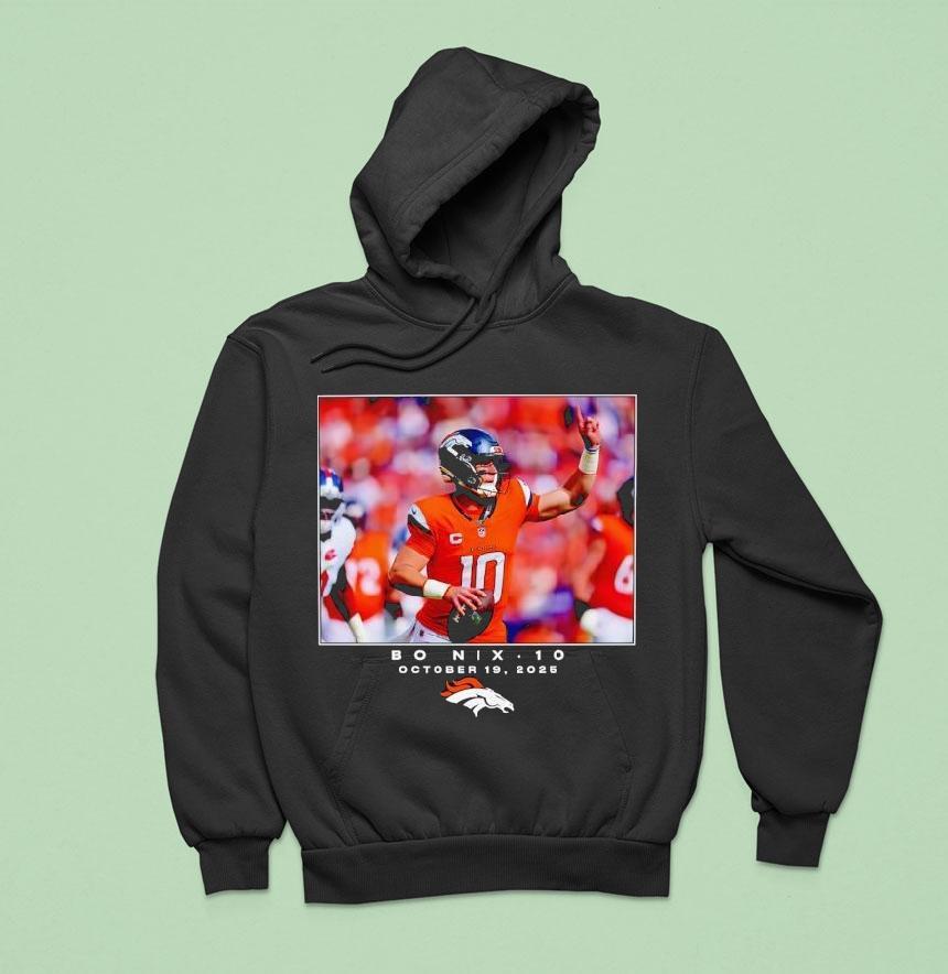 Bo Nix 10 Denver Broncos Nfl October 19 2025 Logo Shirt Bo Nix 10 Denver Broncos Nfl October 19 2025 Logo Shirt