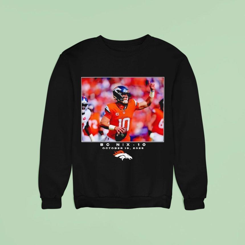 Bo Nix 10 Denver Broncos Nfl October 19 2025 Logo Shirt Bo Nix 10 Denver Broncos Nfl October 19 2025 Logo Shirt
