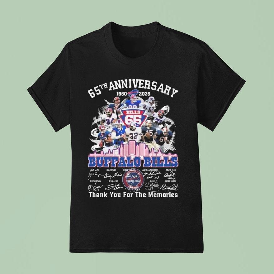 Buffalo Bills 65th Anniversary 1960-2025 Players Signatures Thank You For The Memories Shirt
