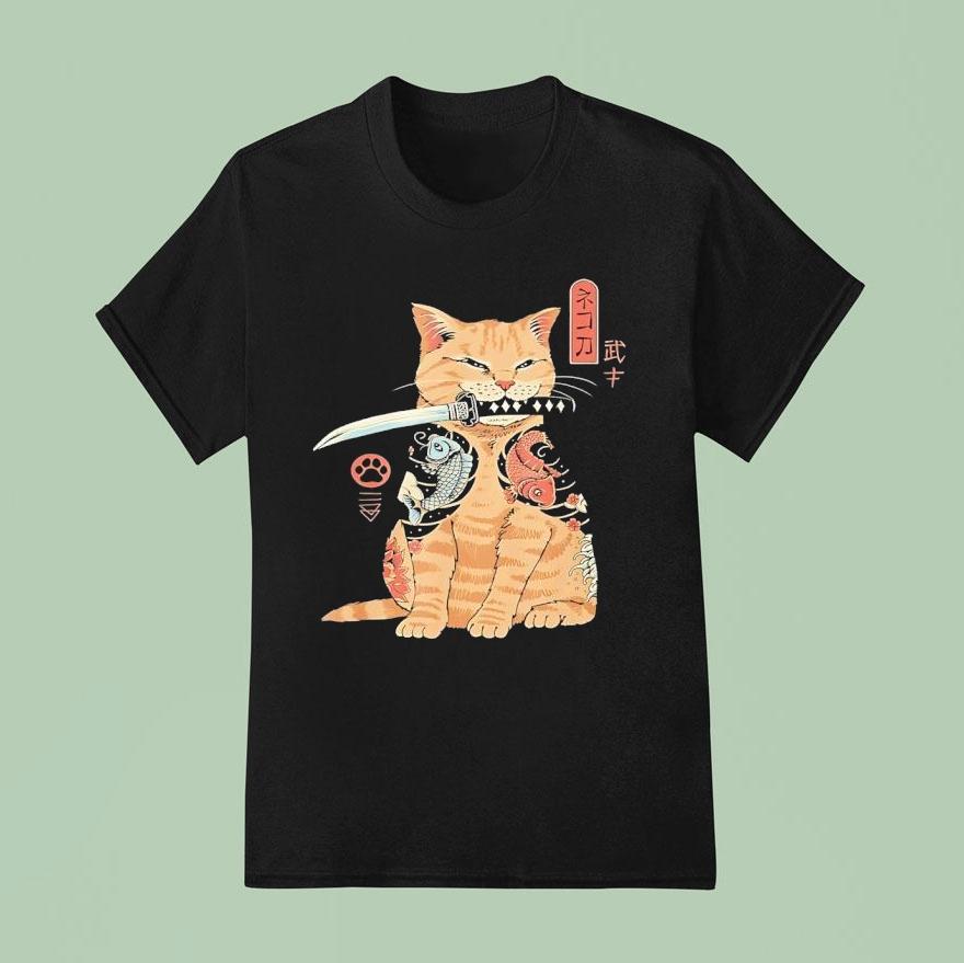 Cats Japanese Samurai Ninja Cat Kawaii Tattoo Shirt