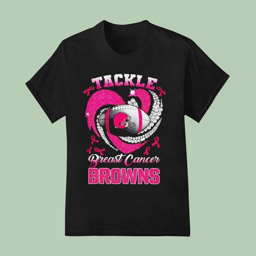 Cleveland Browns Breast Cancer Awareness Tackle Heart Shirt