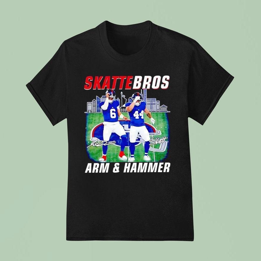 Dart And Skattebo Skattebros Arm And Hammer New York Giants Football Signatures Shirt