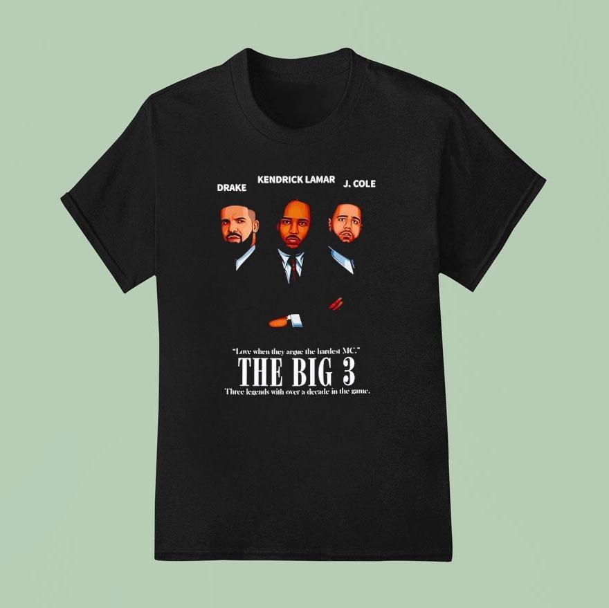 Drake Kendrick Lamar And J Cole The Big 3 Love When They Argue The Hardest Mc Shirt