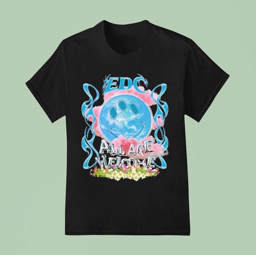 Edc All Are Welcome Smiley Earth Shirt