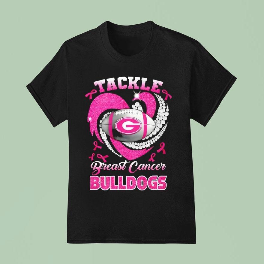 Georgia Bulldogs Tide Breast Cancer Awareness Tackle Heart Shirt