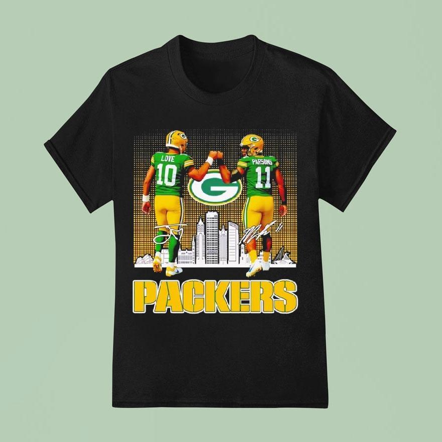 Green Bay Packers City Skyline Jordan Love And Micah Parsons Signatures Shirt