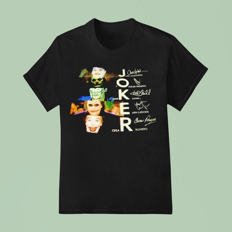 Joker Jack Nicholson Joaquin Phoenix Markhanmill Heath Ledger Cesar Romero Signatures Shirt