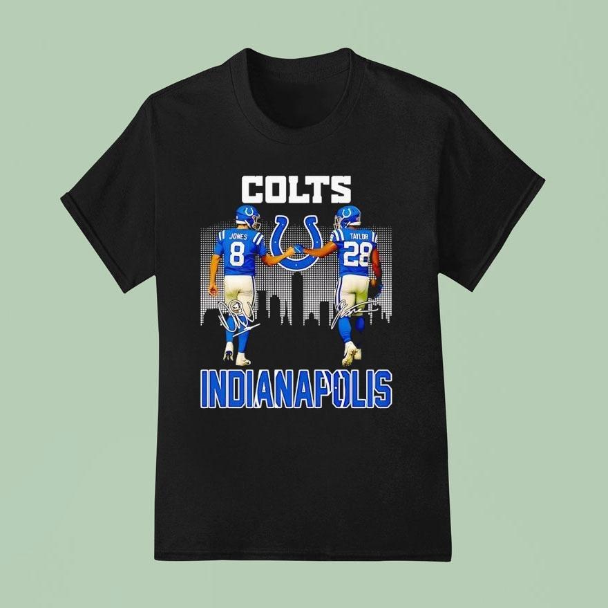 Jonathan Taylor And Daniel Jones Indianapolis Colts Football City Skyline Signature Shirt