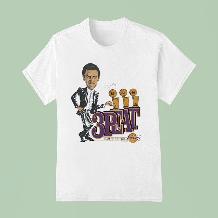 Los Angeles Lakers Pat Riley 3 Peat Team Of The 80’s Signature Shirt