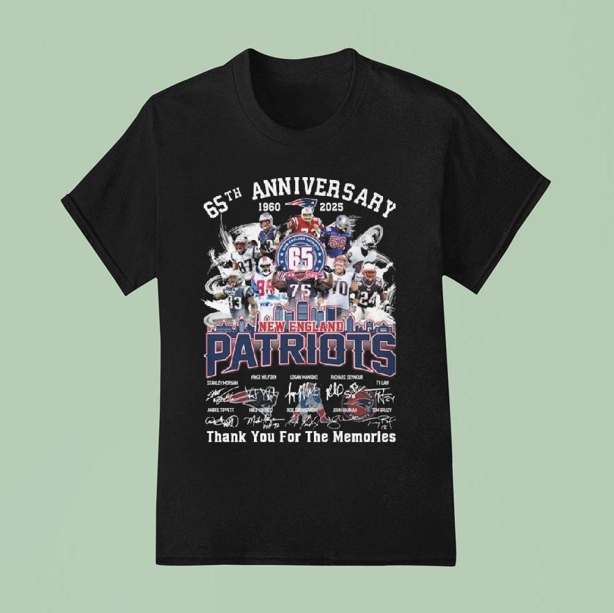 New England Patriots 65th Anniversary 1960-2025 Players Signatures Thank You For The Memories Shirt