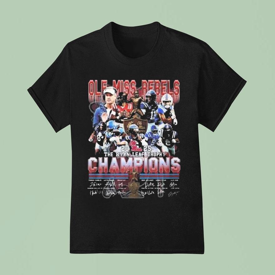 Ole Miss Rebels 2025 The Byan Leaf Trophy Champions Signatures Shirt