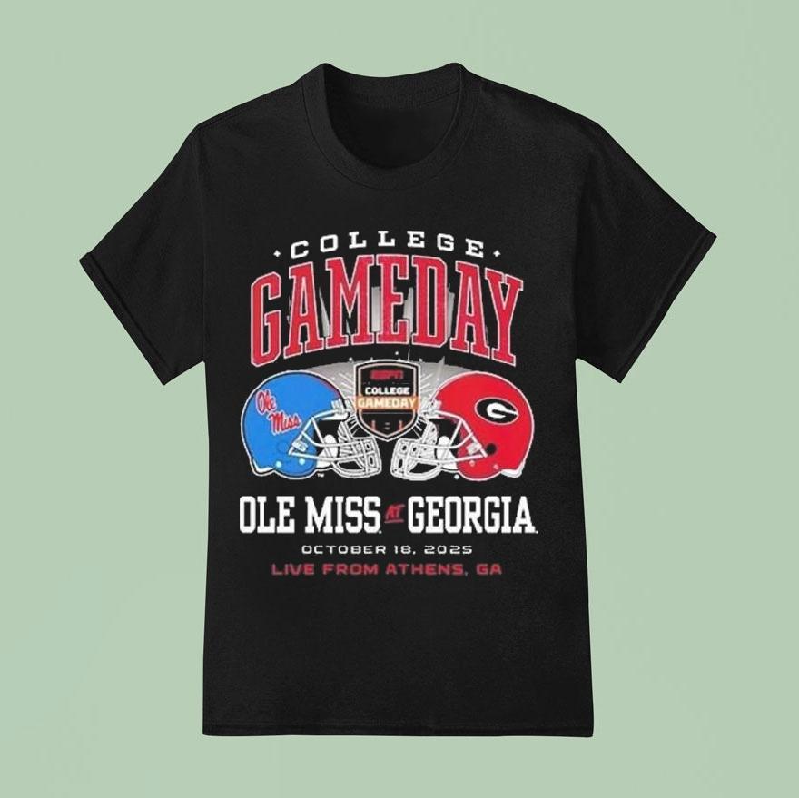 Ole Miss Rebels Vs Georgia Bulldogs 2025 College Gameday On October 18 2025 Helmet Shirt