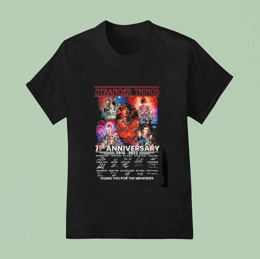 Original Stranger Things 7th Anniversary 2016 – 2023 Thank You For The Memories Signatures Shirt