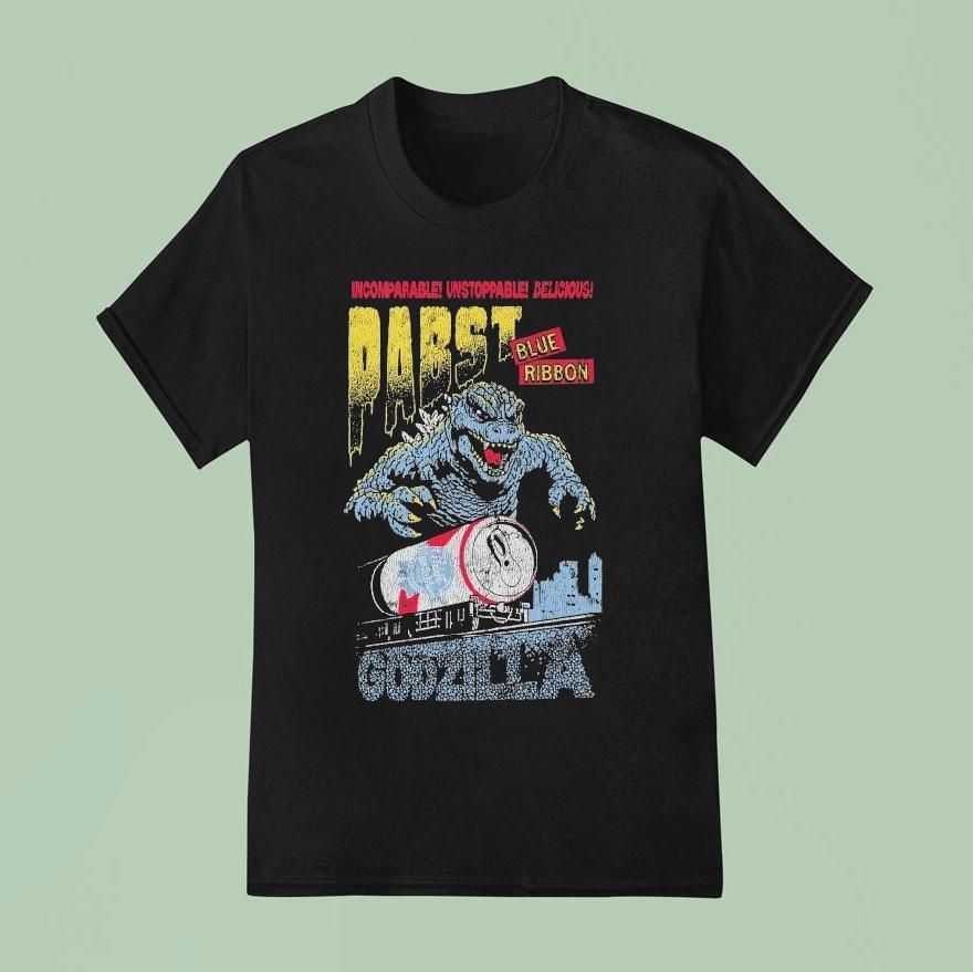 Pabst Blue Ribbon Incomparable Unstoppable Delicious Godzilla Runaway Pbr Train Shirt