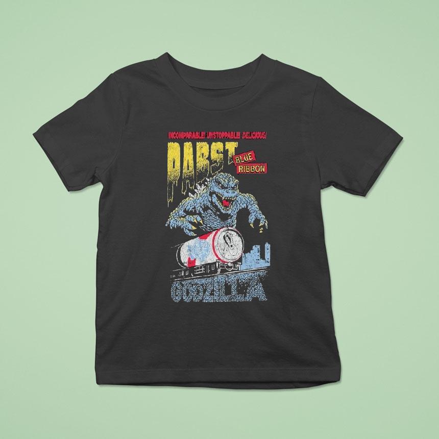 Pabst Blue Ribbon Incomparable Unstoppable Delicious Godzilla Runaway Pbr Train Shirt