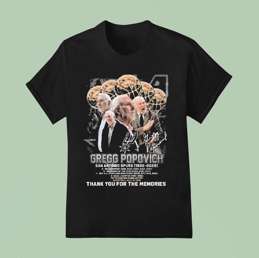 San Antonio Spurs 1996-2025 Gregg Popovich Thank You For The Memories Signature Shirt