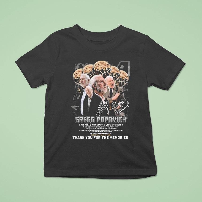 San Antonio Spurs 1996-2025 Gregg Popovich Thank You For The Memories Signature Shirt