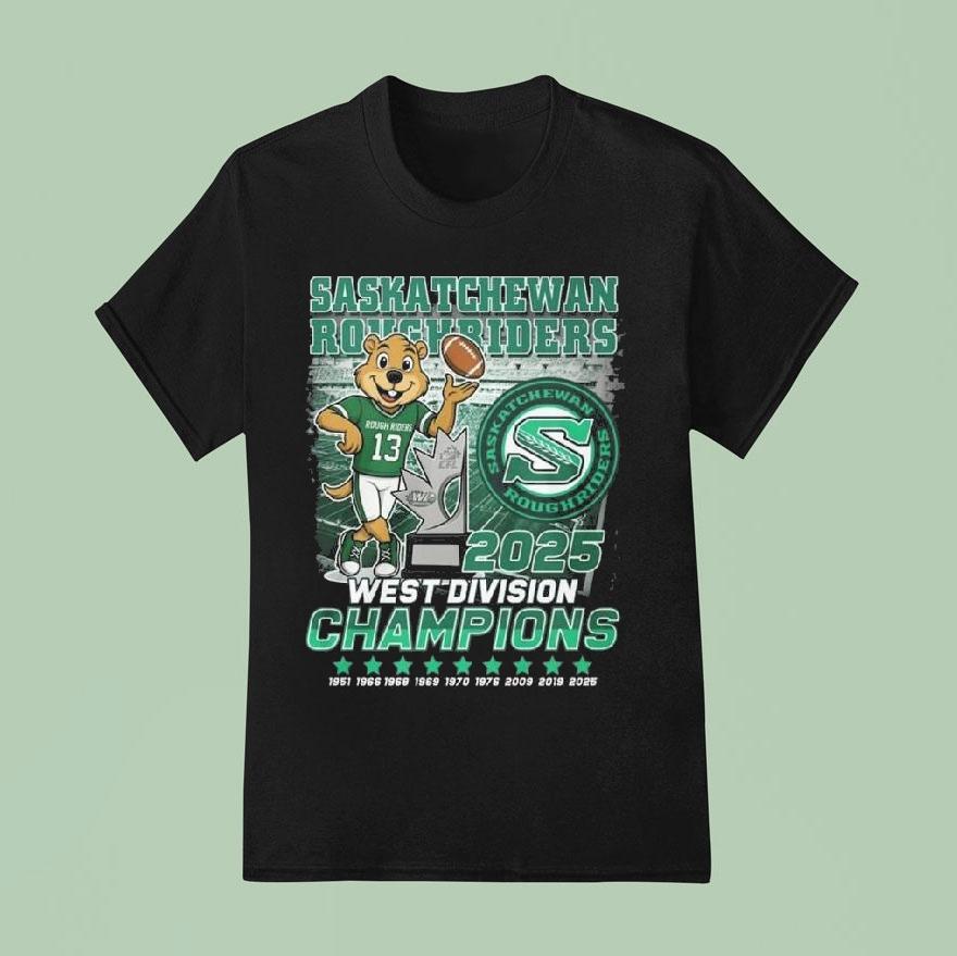 Saskatchewan Roughriders Mascot 2025 West Division Champions 1951-2025 Shirt