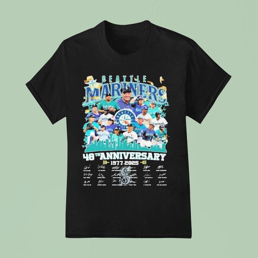 Seattle Mariners 48th Anniversary 1977-2025 Team Players Signatures Shirt