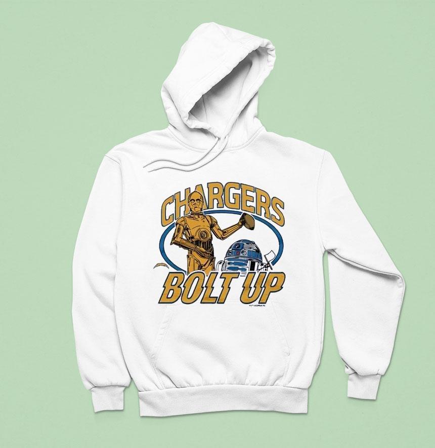 Star Wars X Los Angeles Chargers C-3po And R2-d2 Bolt Up Shirt Star Wars X Los Angeles Chargers C-3po And R2-d2 Bolt Up Shirt