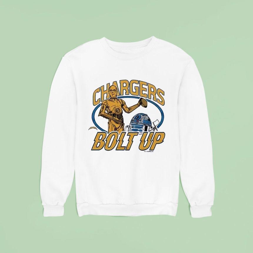 Star Wars X Los Angeles Chargers C-3po And R2-d2 Bolt Up Shirt Star Wars X Los Angeles Chargers C-3po And R2-d2 Bolt Up Shirt