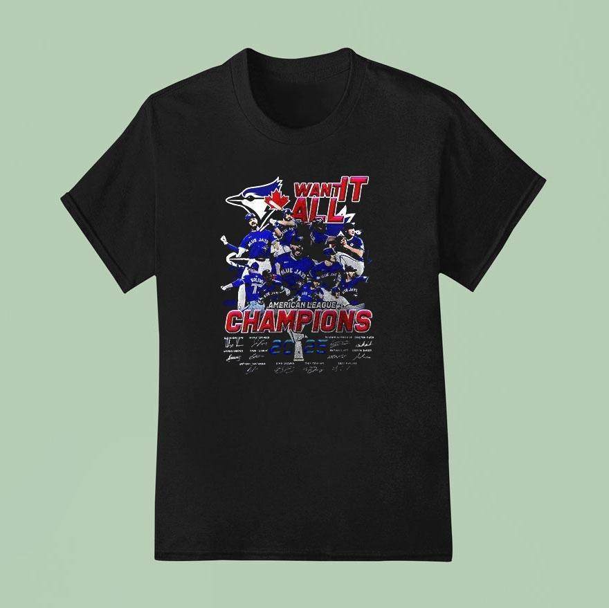 Toronto Blue Jays 2025 American League Champions Team Signatures Name Roster Graphic Shirt
