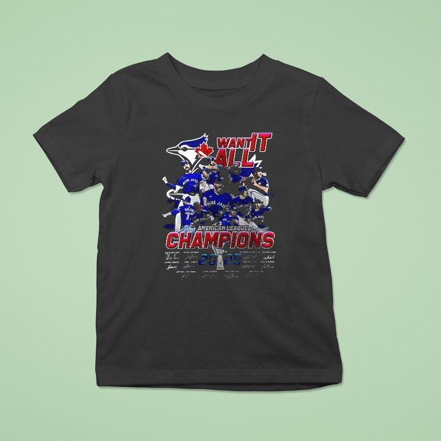 Toronto Blue Jays 2025 American League Champions Team Signatures Name Roster Graphic Shirt