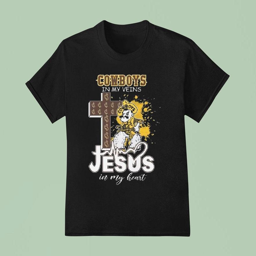 Wyoming Cowboys Mascot In My Veins Jesus In My Heart 2025 Shirt