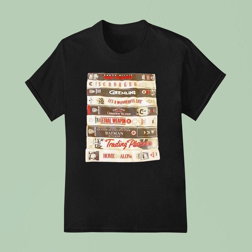 Cassette Vhs Die Hard Scrooged Gremlins It’s A Wonderful Life Shirt