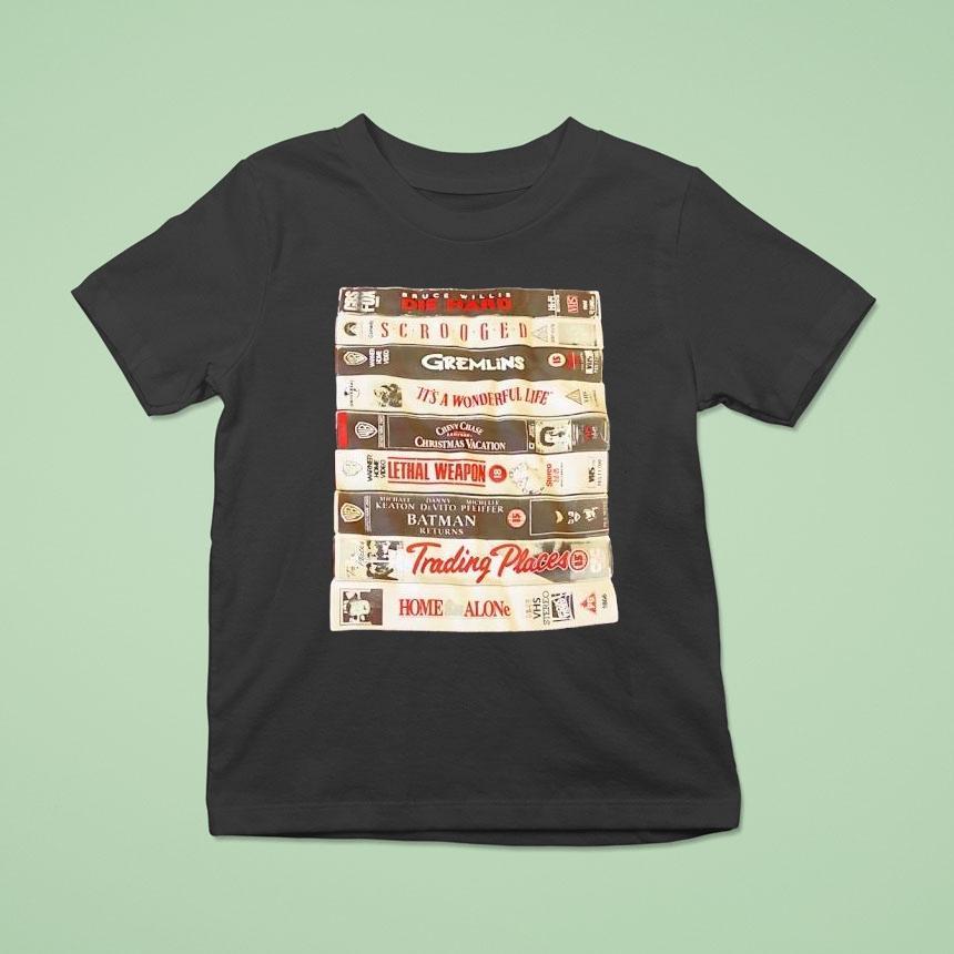 Cassette Vhs Die Hard Scrooged Gremlins It’s A Wonderful Life Shirt