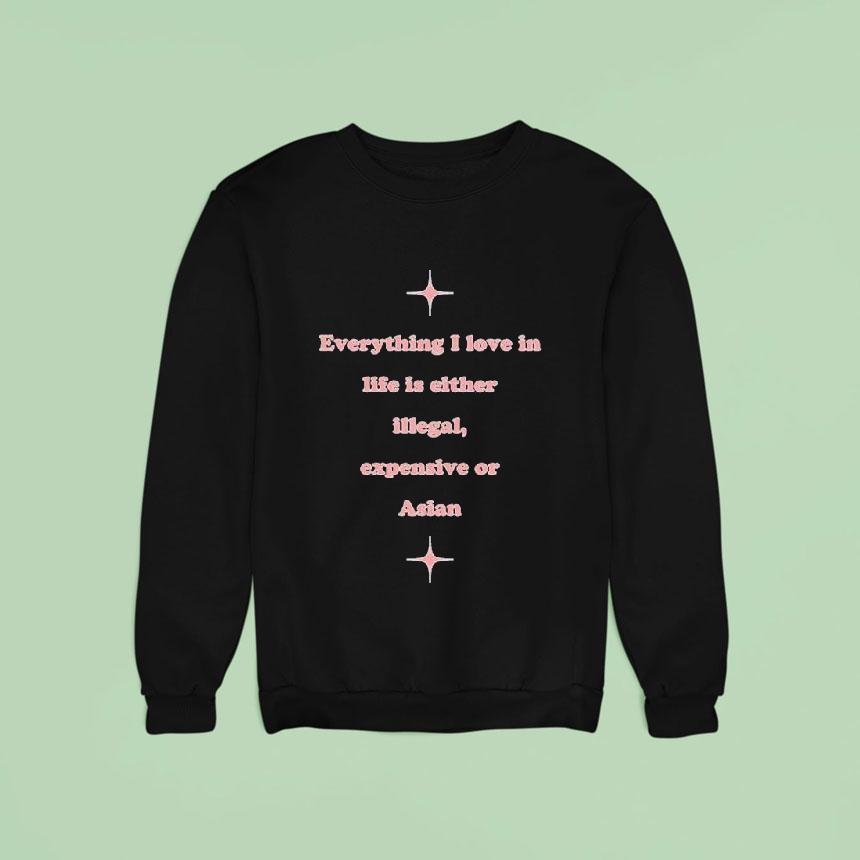 Everything I Love In Life Is Either Illegal, Expensive Or Asian Shirt Everything I Love In Life Is Either Illegal, Expensive Or Asian Shirt