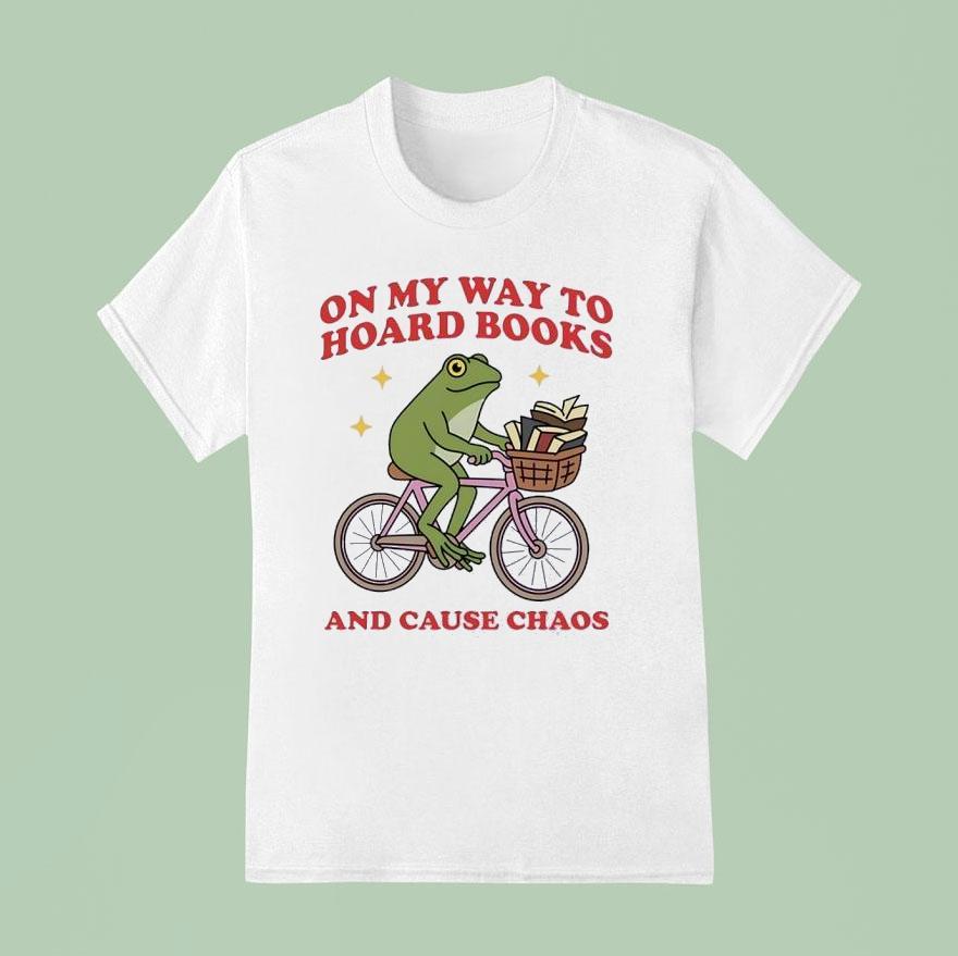 Frog Riding Bicycle On Way To Hoard Books And Cause Chaos Shirt