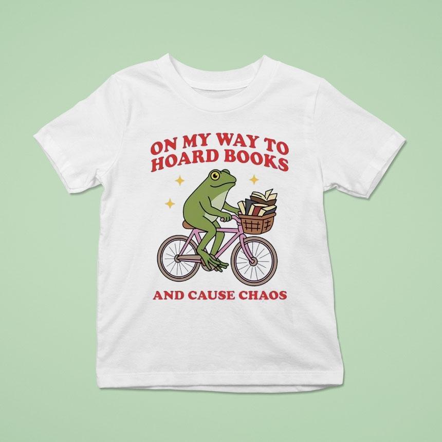 Frog Riding Bicycle On Way To Hoard Books And Cause Chaos Shirt
