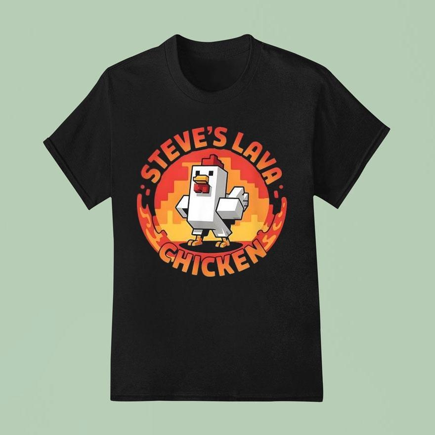 Lava Chicken Miners Meme Steve Pixel Gaming Boys Shirt