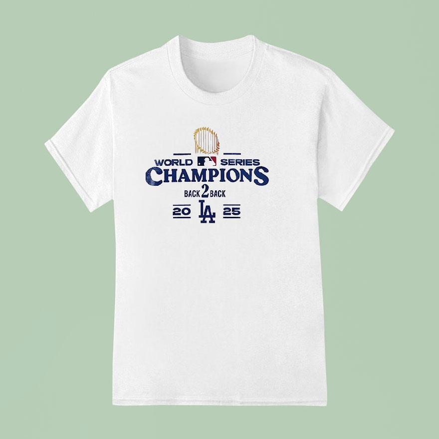 Los Angeles Dodgers 2025 World Series Champions Back 2 Back Team Graphic Signature 2 Sided Shirt