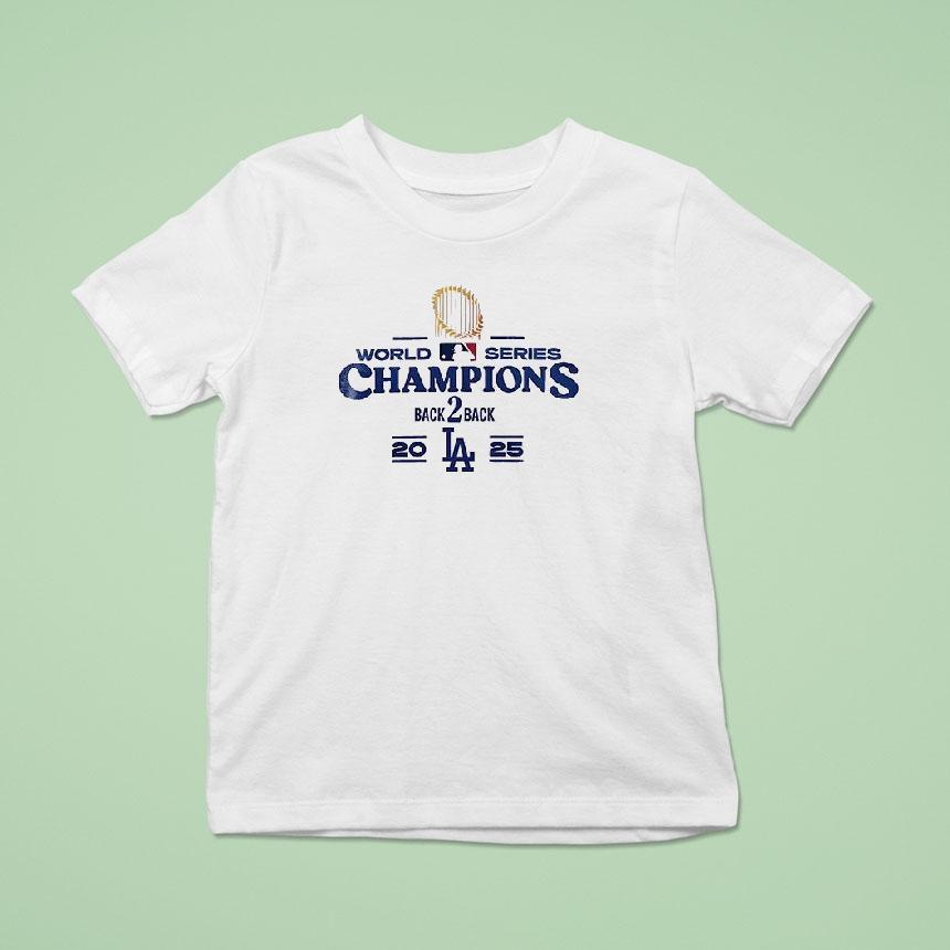 Los Angeles Dodgers 2025 World Series Champions Back 2 Back Team Graphic Signature 2 Sided Shirt