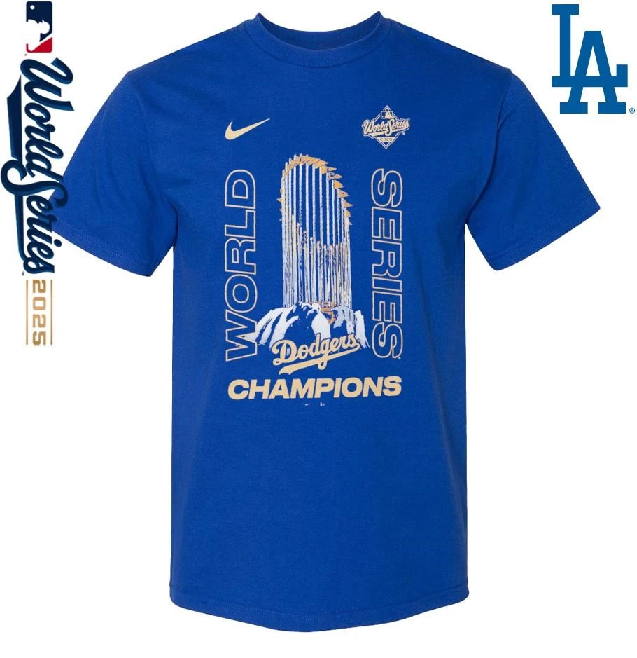 Los Angeles Dodgers Nike 2025 World Series Champions Raise The Trophy T-Shirt