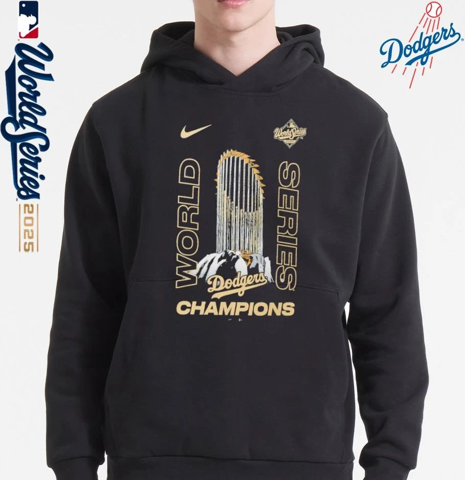 Los Angeles Dodgers Nike 2025 World Series Champions Raise The Trophy T-Shirt