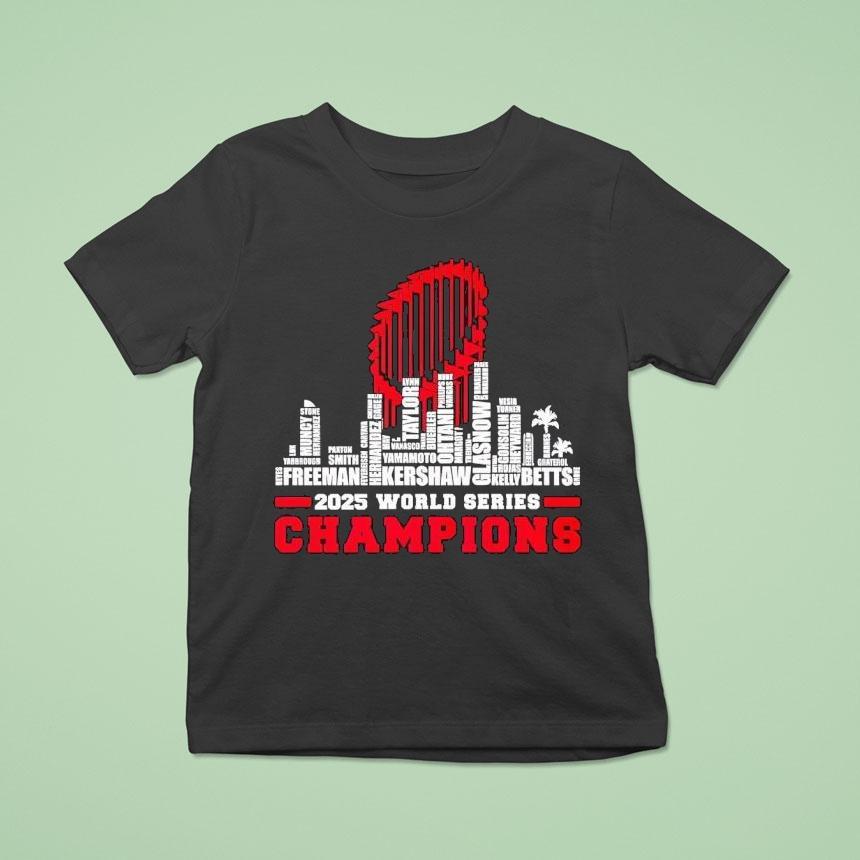 Los Angeles Dodgers Skyline Names 2025 World Series Champions Shirt